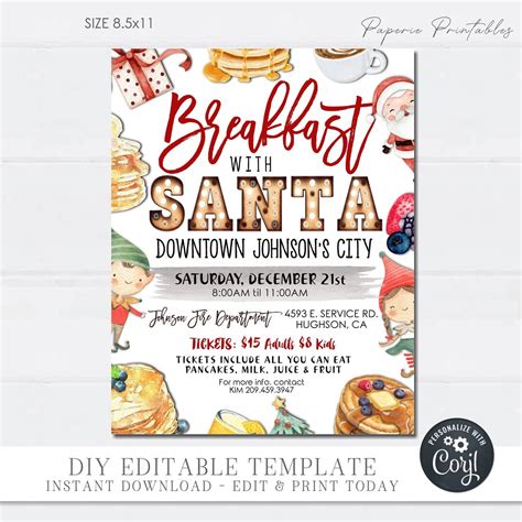 Editable Breakfast With Santa Template Breakfast With Santa Flyer