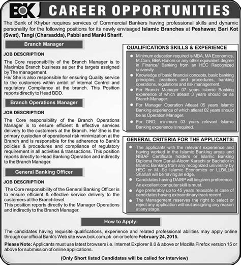 Bank Of Khyber Jobs 2015 February Online Apply Branch Managers