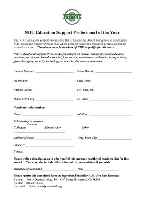 Fillable Online Ndunited Esp Of Year Nomination Form Docx Fax Email