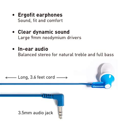 Panasonic ErgoFit In Ear Earbud Headphones RP HJE120 A Blue Dynamic