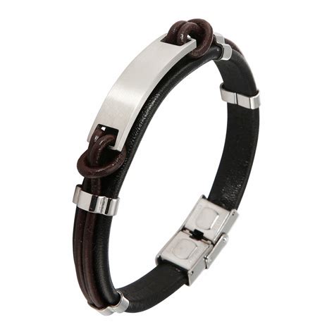 Bracelet Homme Cuir Et Acier 10mm X 21cm Ref 47384