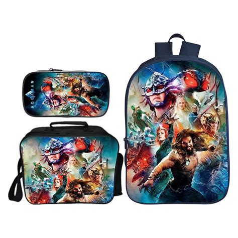 16″aquaman Backpack School Baglunch Bagpencil Bag Baganime