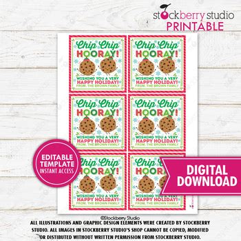 Christmas Cookie Gift Tag Printable Editable Thank You Labels Editable