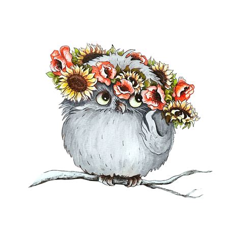 Whimsical Watercolor Owl With Vibrant Floral Accents