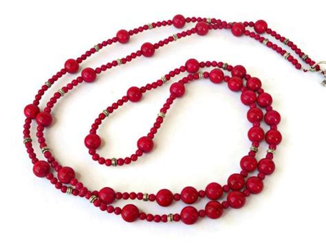 Red Bead Necklace Long Beaded Necklace Beaded Wrap Necklace