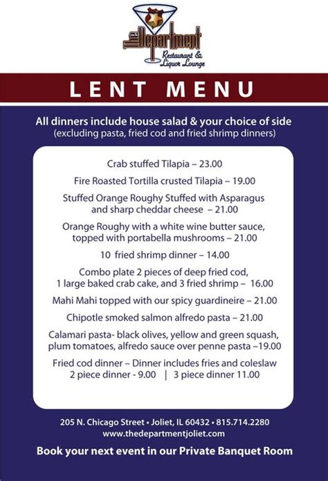 The Department Restaurant Has A Special Lent Menu