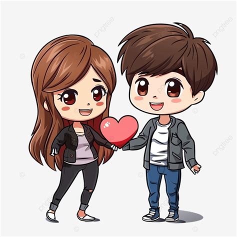 Linda Pareja Haciendo Signo De Amor De Corazón Personaje De Dibujos Animados Chibi Png Dibujos