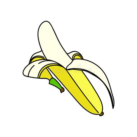 Comic Medio Banana Pelada Fruta Dulce Madura Con Piel Amarilla Ilustración Del Vector