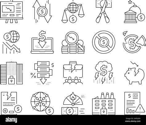 World Financial Crisis Collection Icons Set Vector Stock Vector Image