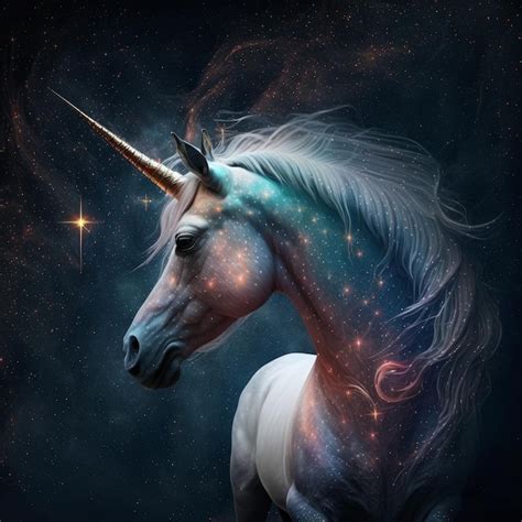 Un Unicornio Con Melena Azul Y Rosa Y Estrellas Foto Premium