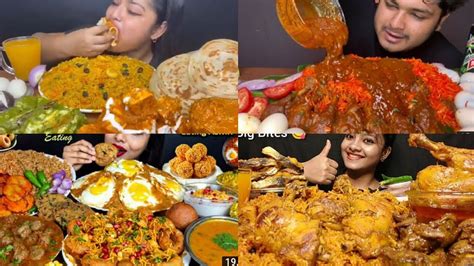 Mukbang India Eating Spicy Chicken Curry Mutton Curry Briyani Luchi