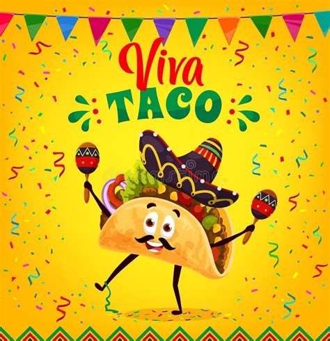 Cartoon Mexican Avocado Chef Character With Taco Stock Illustration