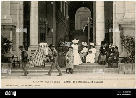 Entrance to the Thermal Baths (Spa) at Aix-les-Bains, France. Date ...