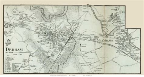 Dedham Village And Mill Village Massachusetts 1858 Old Town Map Custom Print Norfolk Co