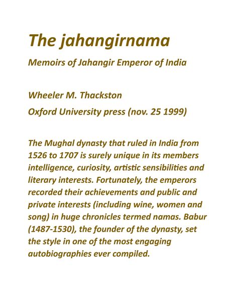 Jahangir Nama Book Review The Jahangirnama Memoirs Of Jahangir