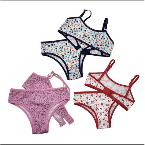 Kit 3 Conjunto Lingerie Infantil Sutiã Menina Poliéster Fio 40 penteado