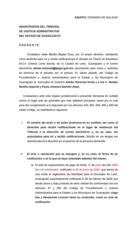 Demanda Contra Requerimiento Y Multa ASUNTO DEMANDA DE NULIDAD