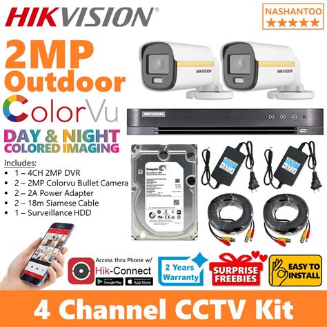 Hikvision Ch Mp Camera Colorvu Outdoor Bullet Cctv Diy Package Kit