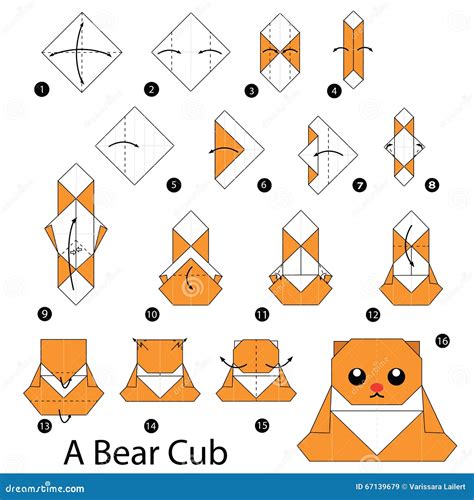 Step By Step Instructions How To Make Origami A Bear. Stock Vector ...