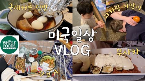 🇺🇸국제커플 미국일상vlog👩🏻‍🍳완성의 늪에 빠진 미국인남편 가쿠니동 홀푸드 장보기 하울 그릭 라자냐 무사카 집밥 브이