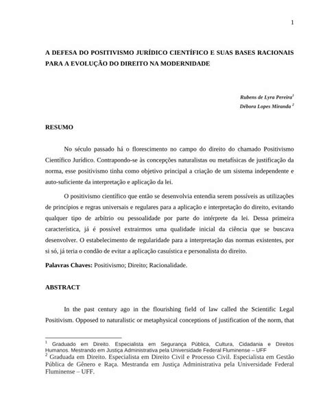 Pdf A Defesa Do Positivismo Jur Dico Cient Fico E Suas