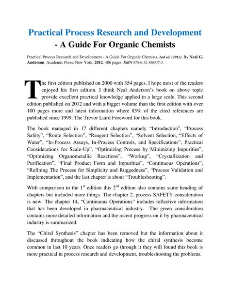 Pdf Practical Process Research And Development A Guide For Organic