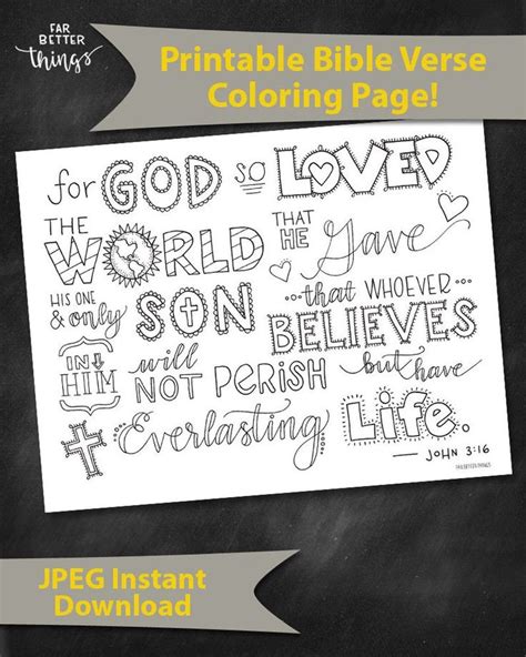 Bible Verse Coloring Page John 316 Printable Bible Etsy In 2020