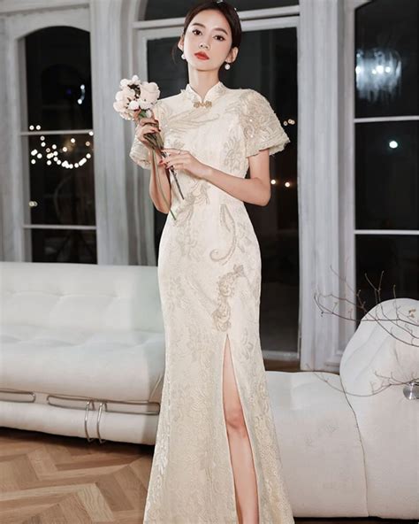 Luxury Fishtail Evening Dress Banquet Cheongsam Weqipao In