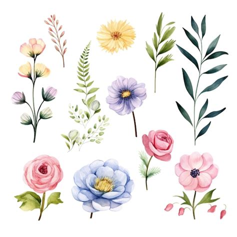 Seite Aquarell Blumen Clipart Set Vektoren Und Illustrationen Zum