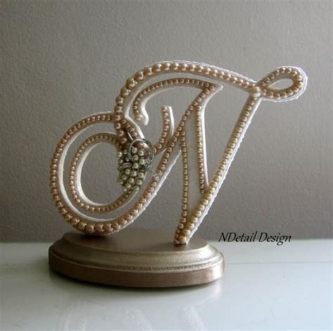 Wedding Cake Topper Custom Monogram Letter N Custom Vintage Ivory Pearl