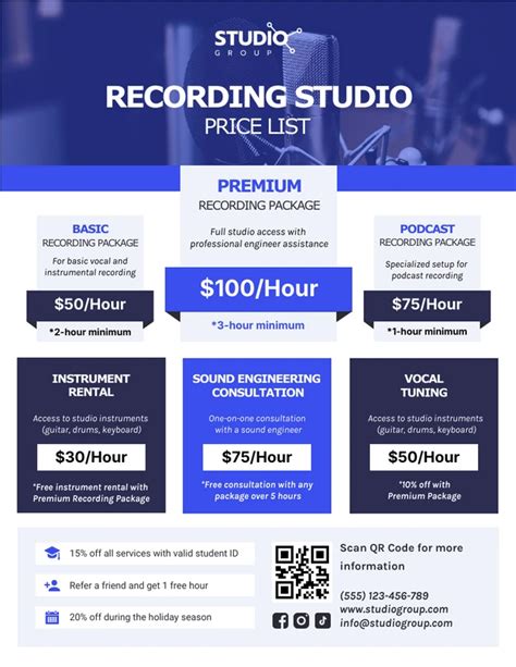 Recording Studio Price List Template Venngage