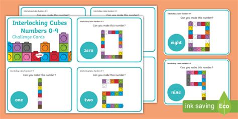 Interlocking Cubes Numbers 0 9 Challenge Cards Twinkl