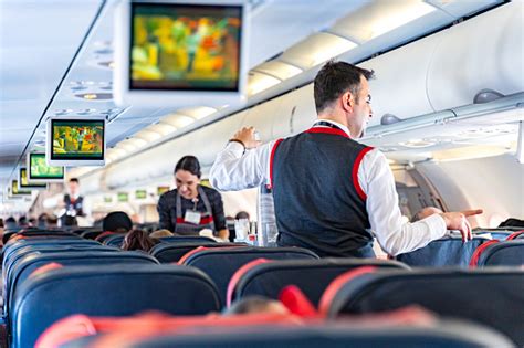 Air Hostess Serving Food And Drinks Onboard Stock Photo Download