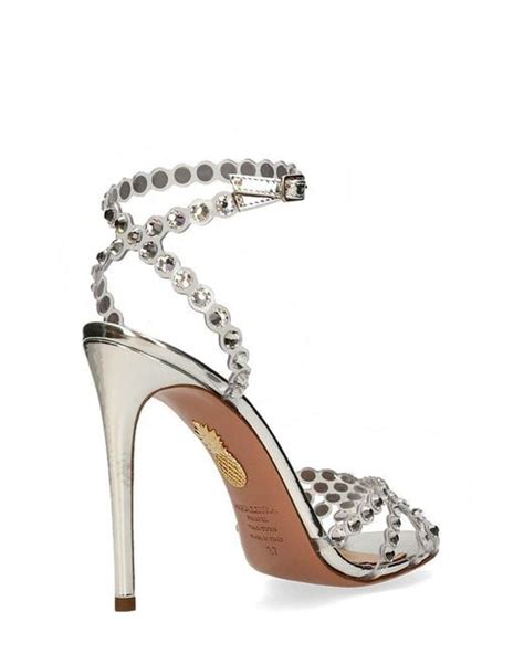 Aquazzura Tequila Plexi Crystal Embellished Sandals In Metallic Lyst