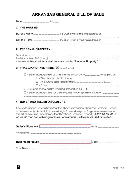 Free Arkansas General Bill Of Sale Form Pdf Word Eforms