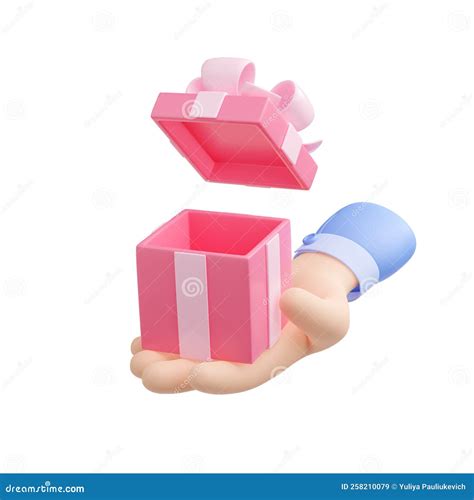 D Render Hand Holding Open Gift Box With Ribbon Stock Illustration