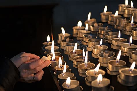 Lighting Candles In A Church Stock Photo Image Of Faith Hands 30443356