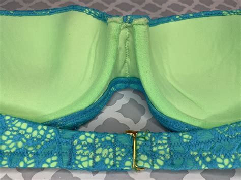 Victoria S Secret Strapless Bikini Top Lace Swim Teal Gem