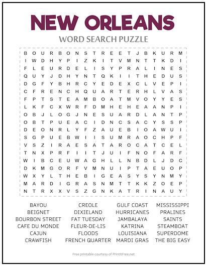 New Orleans Word Search Puzzle Print It Free