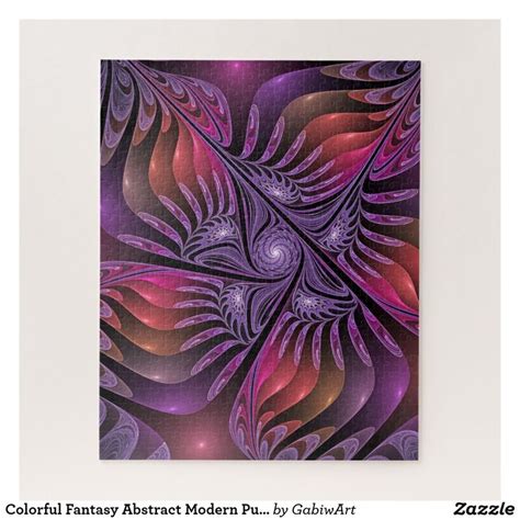 Colorful Fantasy Abstract Modern Purple Fractal Jigsaw Puzzle Zazzle