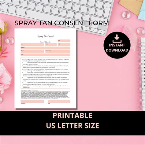 Ready To Print Spray Tan Consent Form Esthetician Business Form Printables And Templates Spray