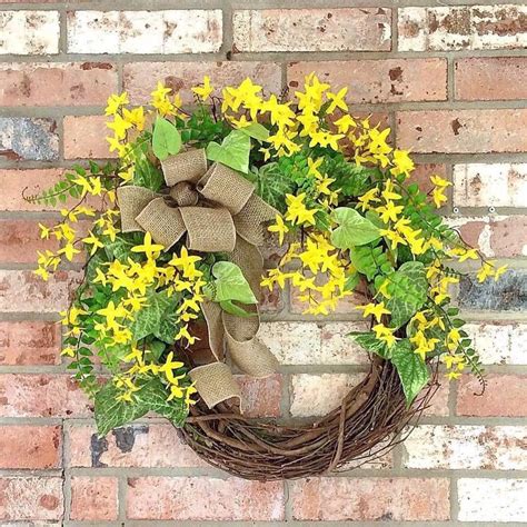 Forsythia Wreath Front Door Wreath Yellow Wreath Etsy Spring Wreath