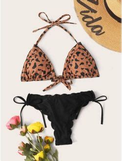 Buy Leopard Triangle Top With Tie Side Bikini Set Online Topofstyle