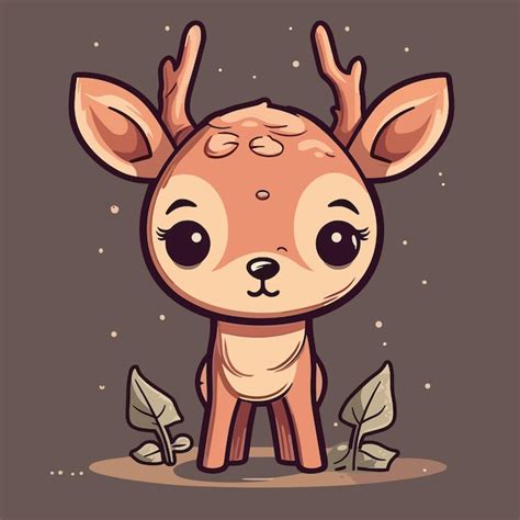 Bezerro de veado kawaii fofo em uma floresta mágica ilustração vetorial