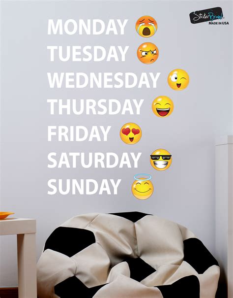 Days of the Week Emojis Calendar Wall Decal Sticker #6071 Monday thru Sunday | eBay