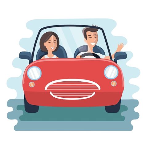 Ilustra O Dos Desenhos Animados De Um Homem E Uma Mulher No Carro