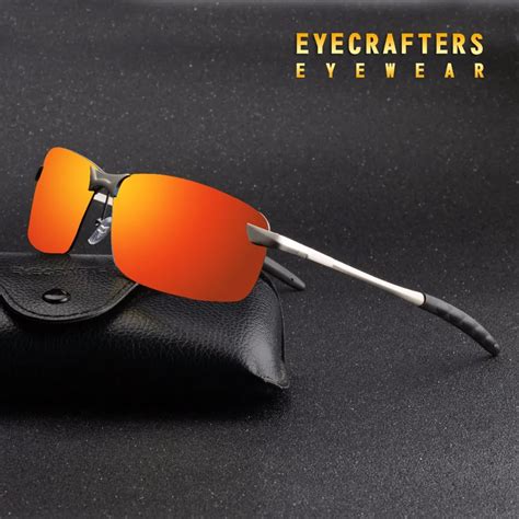 Orange Mens Uv400 Polarized Sunglasses Sports Driving Mirrored Sunglasses Rimless Metal Glasses