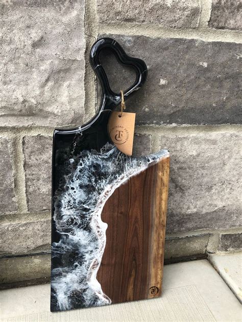 Live Edge Ocean Wave Charcuterie Board Etsy Canada Resin And Wood