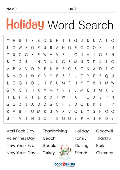 Holiday Printable Word Searches