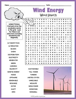 WIND ENERGY Word Search Puzzle Worksheet Activity By Puzzles To Print